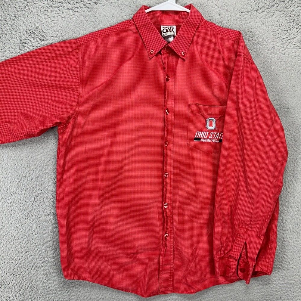 Ohio State Buckeyes Mens Button Down Shirt Large Red Plaid Long Sleeve Red Oak